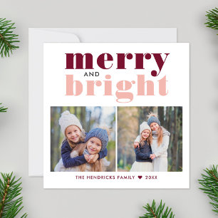 Merry and Bright Modern Burgundy Blush Square Holiday Card