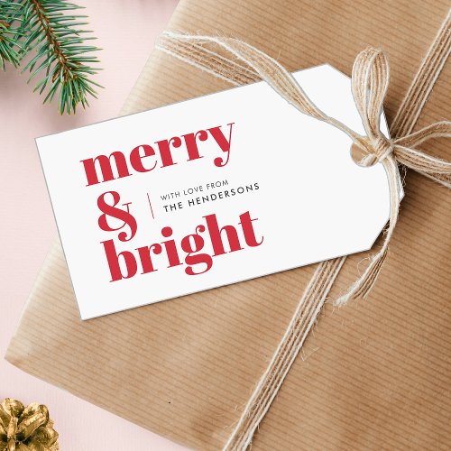 Merry and Bright  Modern Christmas Bright Red Gift Tags