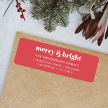 Merry and Bright | Modern Christmas Bright Red Label<br><div class="desc">A stylish modern holiday return address label with a bold retro typography quote "merry & bright" in white on a bright red background. The greeting and address can be easily customized to suit your needs. A trendy fun design to stand out this holiday season!</div>