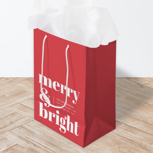 Merry and Bright  Modern Christmas Bright Red Medium Gift Bag