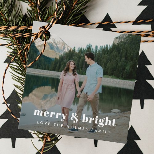 Merry and Bright  Modern Christmas Couple Photo Favor Tags