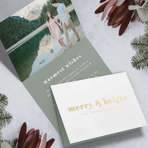 Merry and Bright  Modern Christmas Couple Photo Foil Card