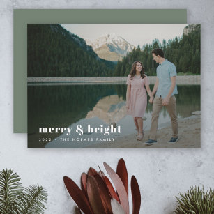 Merry and Bright   Modern Christmas Couple Photo Holiday Card