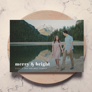 Merry and Bright   Modern Christmas Couple Photo Holiday Card