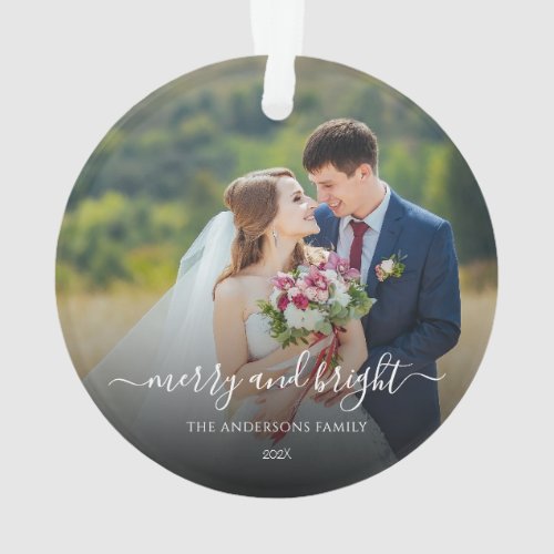 Merry and Bright  Modern Christmas Couple Photo O Ornament
