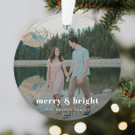 Merry and Bright | Modern Christmas Couple Photo Ornament<br><div class="desc">A stylish modern holiday photo ornament with a bold retro typography quote "merry & bright" in white. The greeting, name and year can be easily customized for a personal touch. A trendy, minimalist and contemporary design to stand out this holiday season! The image shown is for illustration purposes only to...</div>