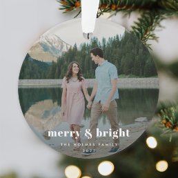 Merry and Bright | Modern Christmas Couple Photo Ornament