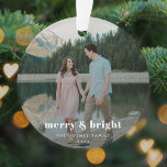 Merry and Bright | Modern Christmas Couple Photo Ornament<br><div class="desc">A stylish modern holiday photo ornament with a bold retro typography quote "merry & bright" in white. The greeting, name and year can be easily customized for a personal touch. A trendy, minimalist and contemporary design to stand out this holiday season! The image shown is for illustration purposes only to...</div>