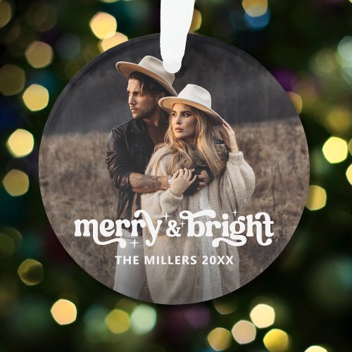Merry and Bright Modern Christmas Couple Photo Ornament