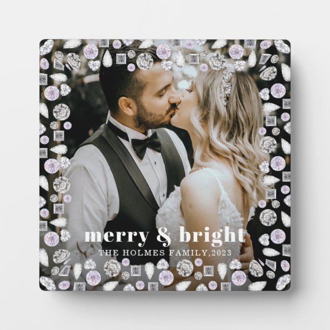merry and bright modern christmas couple photo  plaque (Front)