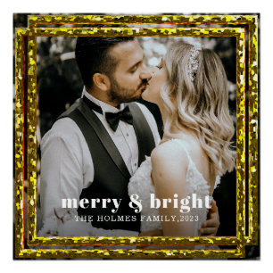 merry and bright modern christmas couple photo poster