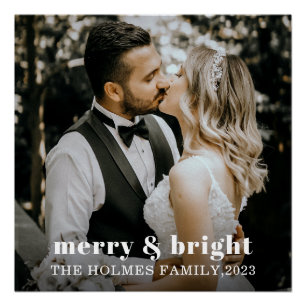 merry and bright modern christmas couple photo  poster