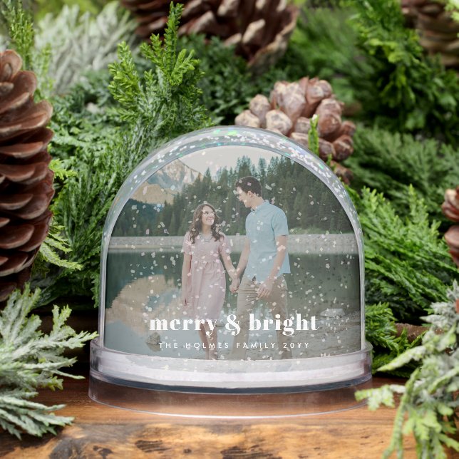 Merry and Bright | Modern Christmas Couple Photo Snow Globe (Winter)