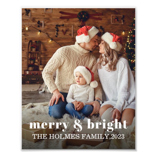 Merry and Bright | Modern Christmas family Photo  (Front)