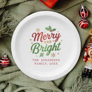Merry and Bright Modern Christmas Holiday Party Paper Plates