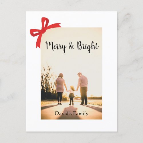 Merry and Bright modern christmas minimal clean Holiday Postcard