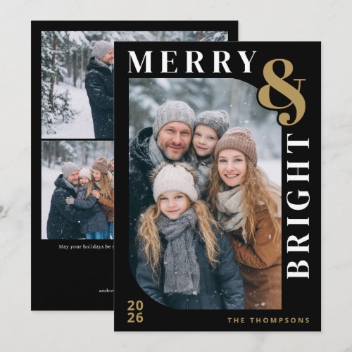 Merry and Bright Modern Christmas Photo - Black Holiday Card