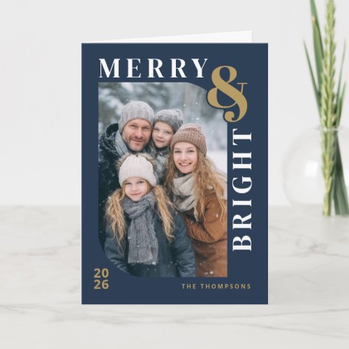 Merry and Bright Modern Christmas Photo - Navy Holiday Card