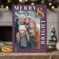 Merry and Bright Modern Christmas Photo - Purple