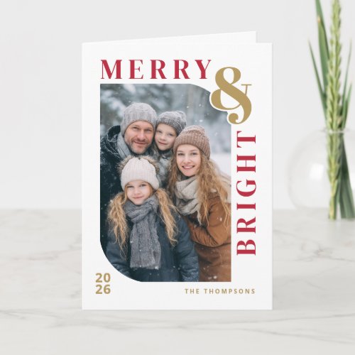 Merry and Bright Modern Christmas Photo - Red Holiday Card