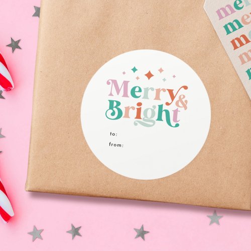 Merry and Bright Modern Colorful Christmas Classic Round Sticker