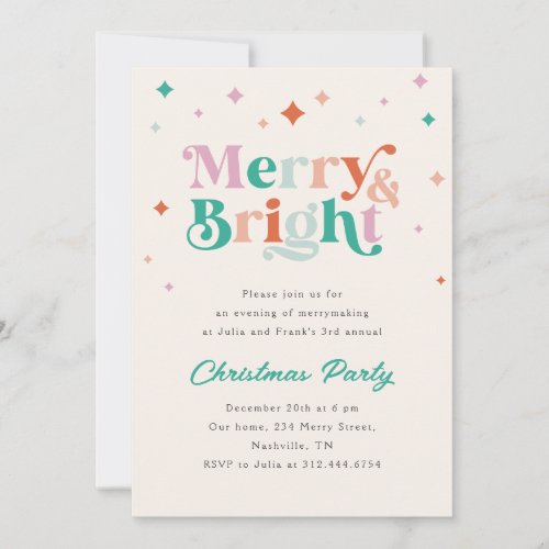 Merry and Bright Modern Colorful Christmas Invitation