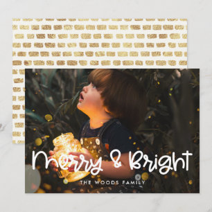 Merry and Bright Modern Cute Script Photo Holiday Card