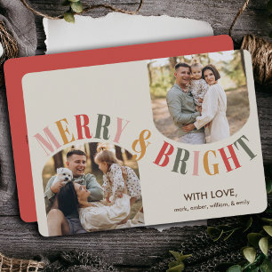 Merry and Bright Modern Family Photo Christmas Holiday Card