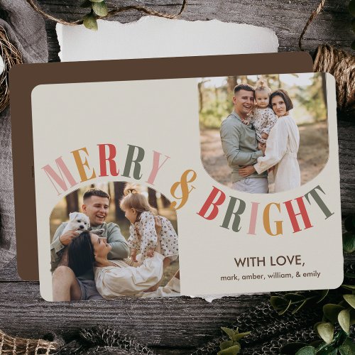 Merry and Bright Modern Family Photo Christmas Holiday Card