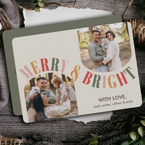 Merry and Bright Modern Family Photo Christmas Holiday Card