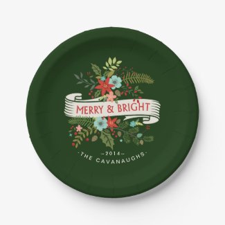 Merry and Bright Modern Floral Holiday Plates