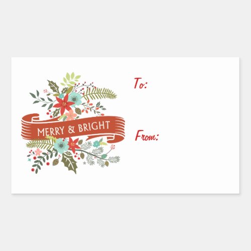 Merry and Bright Modern Floral Holiday Tag Sticker