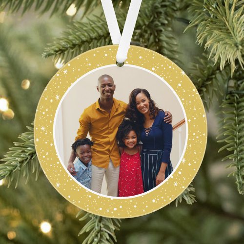 Merry and Bright Modern Gold Stars Family Photo Ornament