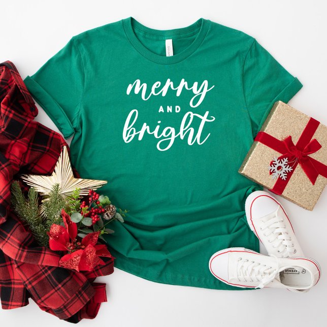 Merry and Bright Modern Green Women's Christmas T-Shirt (Creator Uploaded)