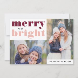 Merry and Bright | Modern Merlot and Blush Photo Holiday Card