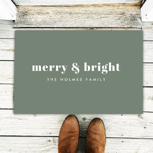 Merry and Bright Modern Minimal Christmas Green Doormat