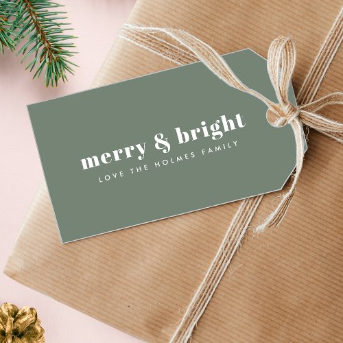 Merry and Bright  Modern Minimal Christmas Green Gift Tags