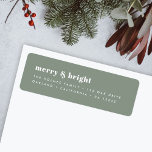 Merry and Bright | Modern Minimal Christmas Green Label<br><div class="desc">A stylish modern holiday return address label with a bold retro typography quote "merry & bright" in white on a dark sage forest green feature color. The greeting and address can be easily customized for a personal touch. A trendy,  minimalist and contemporary  design to stand out this holiday season!</div>
