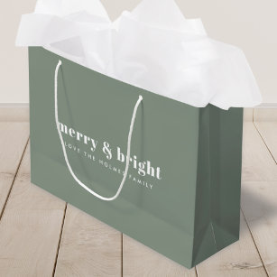 Merry and Bright   Modern Minimal Christmas Green Large Gift Bag