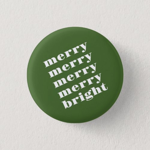 Merry and Bright Modern Minimal Green Christmas Button