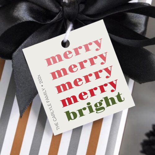 Merry and Bright Modern Minimal Green Christmas Favor Tags