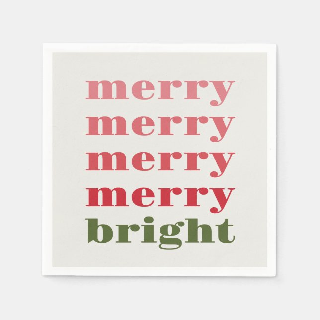 Merry and Bright Modern Minimal Green Christmas Napkins (Front)