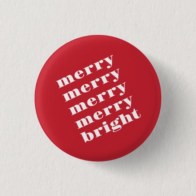 Merry and Bright Modern Minimal Red Christmas Button (Front)