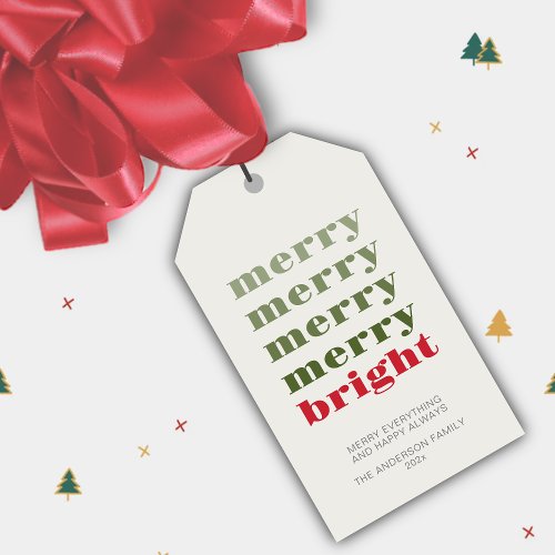 Merry and Bright Modern Minimal Red Christmas Gift Tags