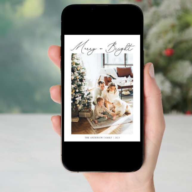 Merry and Bright Modern Minimalist Photo Holiday Card (Front Digital)
