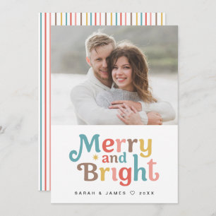 Merry and Bright Modern Photo Colorful christmas Holiday Card