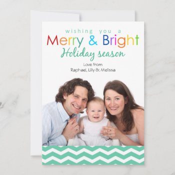 Merry And Bright Modern Rainbow Holiday Photo Card by PeachyPrints at Zazzle