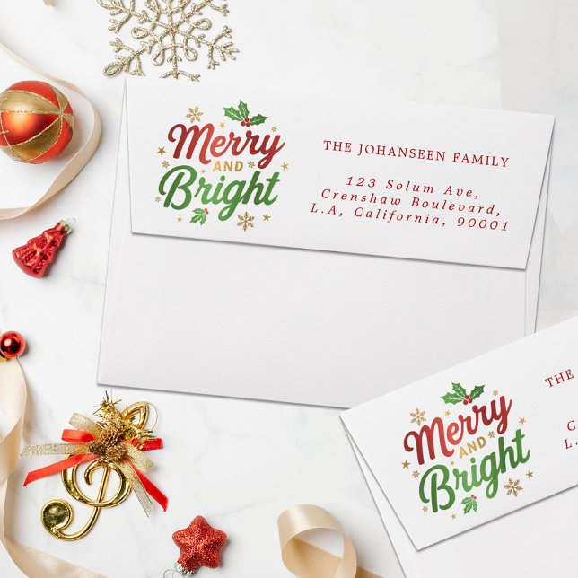 Merry and Bright Modern Red and White Christmas Envelope (Creator Uploaded)