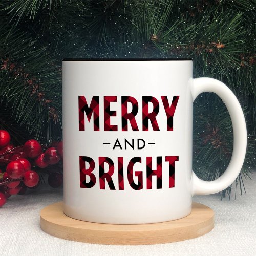 Merry and Bright Modern Red Buffalo Plaid Two_Tone Coffee Mug