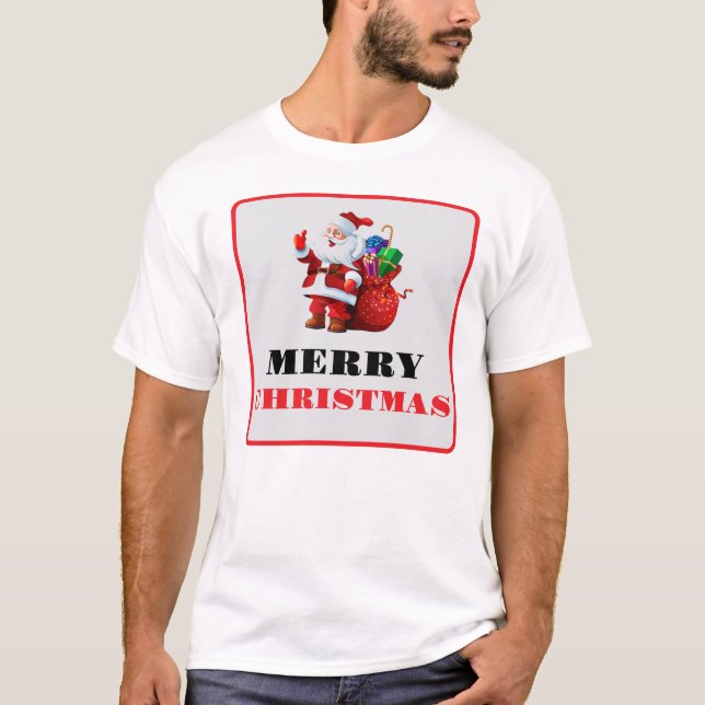 Merry and Bright Modern Red Christmas T-Shirt (Front)